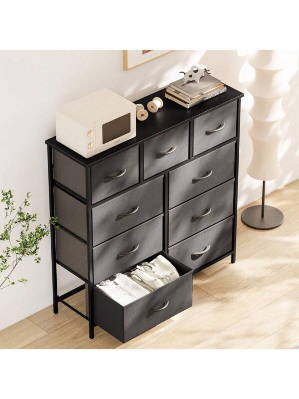 Cómoda de tela con 9 cajones, estructura de acero y tablero de madera para dormitorio, armario y entrada. - Imagen 5