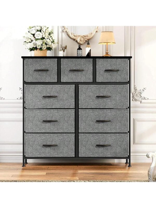 Cómoda de tela con 9 cajones, estructura de acero y tablero de madera para dormitorio, armario y entrada. - Imagen 6