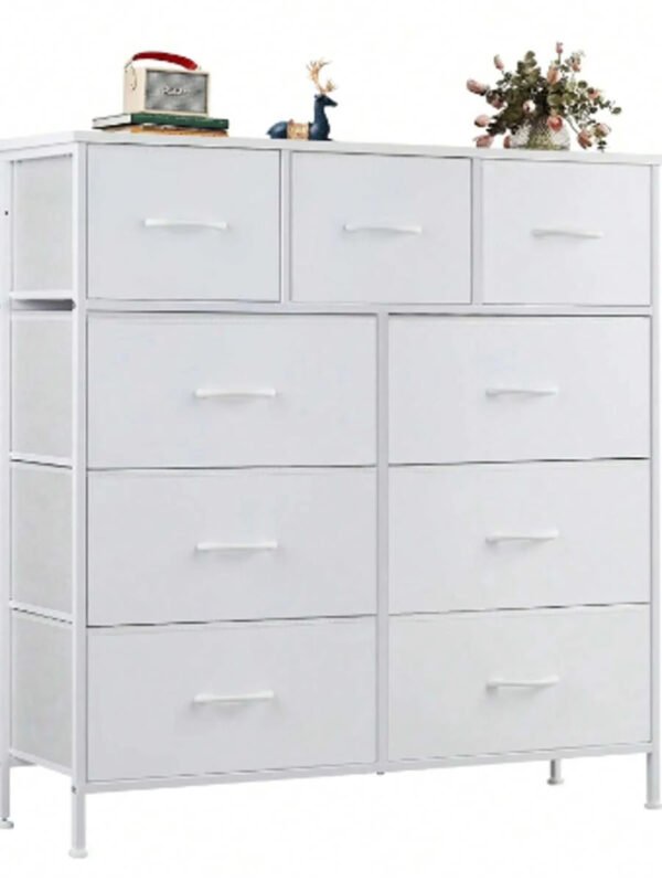 Cómoda de tela con 9 cajones, estructura de acero y tablero de madera para dormitorio, armario y entrada. - Imagen 11