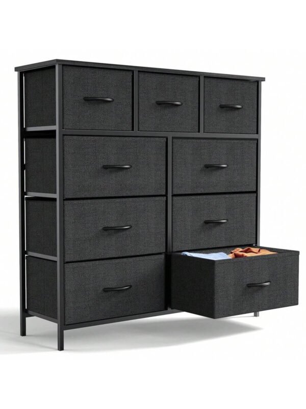 Cómoda de tela con 9 cajones, estructura de acero y tablero de madera para dormitorio, armario y entrada. - Imagen 12