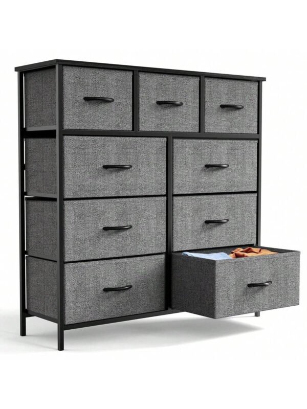 Cómoda de tela con 9 cajones, estructura de acero y tablero de madera para dormitorio, armario y entrada. - Imagen 13