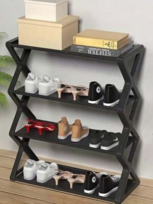 1 PIEZA Estantería plegable de plástico de 4 niveles, organizador de almacenamiento de zapatos reforzado y grueso, estantería de zapatos multinivel ahorradora de espacio, tubo de acero en forma de X resistente y a prueba de polvo, fácil de montar, gabinete de zapatos para entradas, pasillos, dormitorios, dormitorios, apartamentos, armarios, diseño antideslizante, organizador de zapatos compacto para espacios pequeños, ideal para mujeres, hombres, estudiantes universitarios, familias numerosas, inquilinos, perfecto para regalos de Navidad, decoración del hogar de Año Nuevo