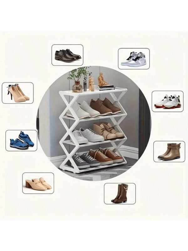 1 PIEZA Estantería plegable de plástico de 4 niveles, organizador de almacenamiento de zapatos reforzado y grueso, estantería de zapatos multinivel ahorradora de espacio, tubo de acero en forma de X resistente y a prueba de polvo, fácil de montar, gabinete de zapatos para entradas, pasillos, dormitorios, dormitorios, apartamentos, armarios, diseño antideslizante, organizador de zapatos compacto para espacios pequeños, ideal para mujeres, hombres, estudiantes universitarios, familias numerosas, inquilinos, perfecto para regalos de Navidad, decoración del hogar de Año Nuevo - Imagen 5