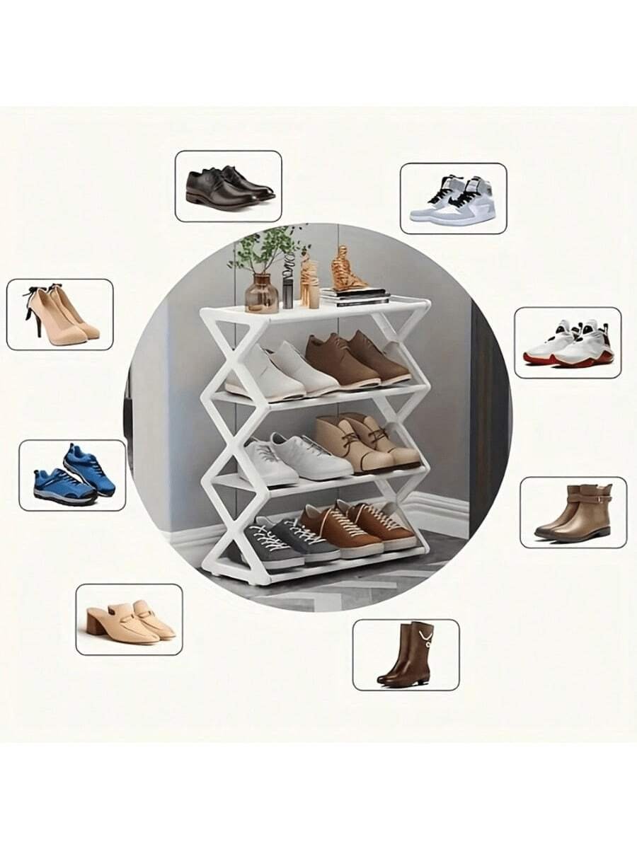 1 PIEZA Estantería plegable de plástico de 4 niveles, organizador de almacenamiento de zapatos reforzado y grueso, estantería de zapatos multinivel ahorradora de espacio, tubo de acero en forma de X resistente y a prueba de polvo, fácil de montar, gabinete de zapatos para entradas, pasillos, dormitorios, dormitorios, apartamentos, armarios, diseño antideslizante, organizador de zapatos compacto para espacios pequeños, ideal para mujeres, hombres, estudiantes universitarios, familias numerosas, inquilinos, perfecto para regalos de Navidad, decoración del hogar de Año Nuevo - Imagen 5