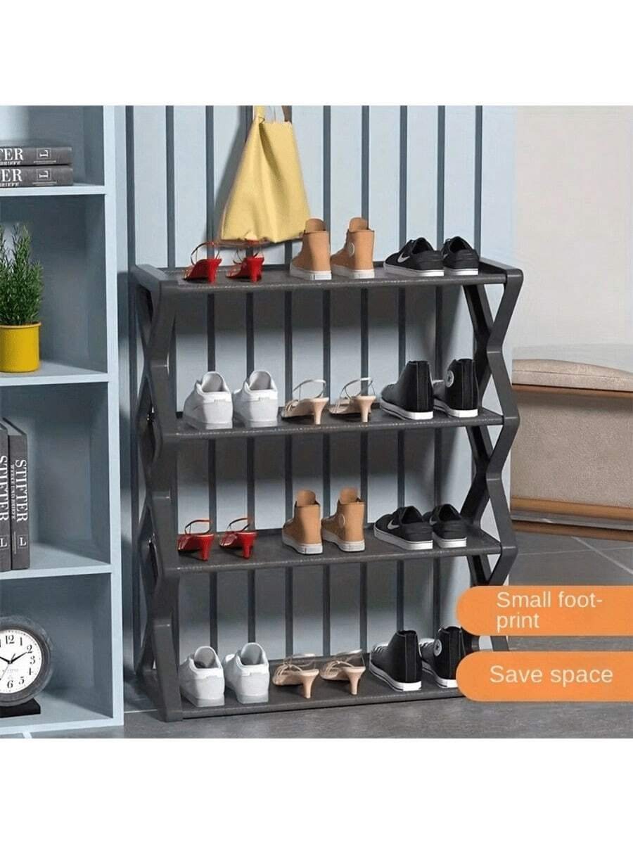 1 PIEZA Estantería plegable de plástico de 4 niveles, organizador de almacenamiento de zapatos reforzado y grueso, estantería de zapatos multinivel ahorradora de espacio, tubo de acero en forma de X resistente y a prueba de polvo, fácil de montar, gabinete de zapatos para entradas, pasillos, dormitorios, dormitorios, apartamentos, armarios, diseño antideslizante, organizador de zapatos compacto para espacios pequeños, ideal para mujeres, hombres, estudiantes universitarios, familias numerosas, inquilinos, perfecto para regalos de Navidad, decoración del hogar de Año Nuevo - Imagen 9