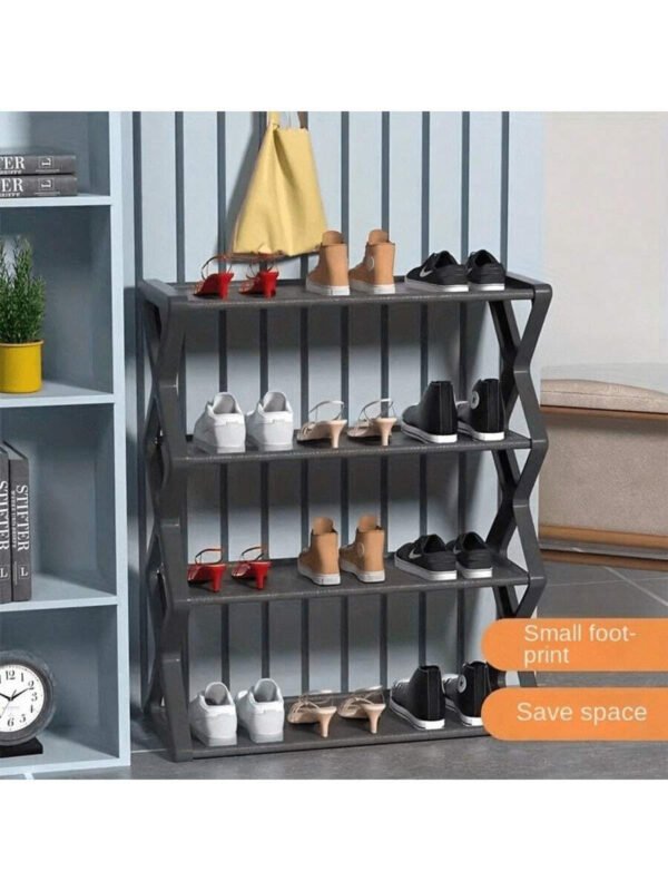1 PIEZA Estantería plegable de plástico de 4 niveles, organizador de almacenamiento de zapatos reforzado y grueso, estantería de zapatos multinivel ahorradora de espacio, tubo de acero en forma de X resistente y a prueba de polvo, fácil de montar, gabinete de zapatos para entradas, pasillos, dormitorios, dormitorios, apartamentos, armarios, diseño antideslizante, organizador de zapatos compacto para espacios pequeños, ideal para mujeres, hombres, estudiantes universitarios, familias numerosas, inquilinos, perfecto para regalos de Navidad, decoración del hogar de Año Nuevo - Imagen 10