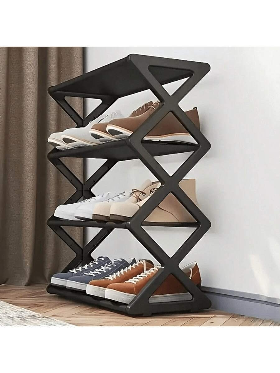 1 PIEZA Estantería plegable de plástico de 4 niveles, organizador de almacenamiento de zapatos reforzado y grueso, estantería de zapatos multinivel ahorradora de espacio, tubo de acero en forma de X resistente y a prueba de polvo, fácil de montar, gabinete de zapatos para entradas, pasillos, dormitorios, dormitorios, apartamentos, armarios, diseño antideslizante, organizador de zapatos compacto para espacios pequeños, ideal para mujeres, hombres, estudiantes universitarios, familias numerosas, inquilinos, perfecto para regalos de Navidad, decoración del hogar de Año Nuevo - Imagen 12