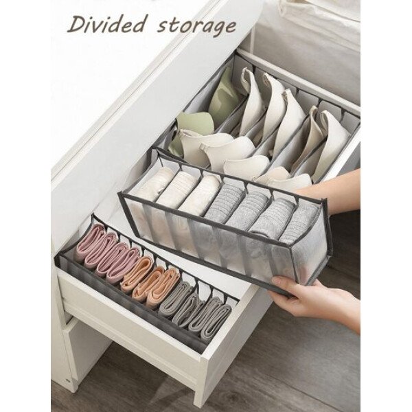Set de 3 piezas / 1 pieza Caja de almacenamiento de ropa interior con ribete de contraste, "de uso versátil" Set organizador de 3 piezas de ropa interior y calcetines - Divisores de cajón de plástico para un almacenamiento eficiente en el armario, divisor de ropa grande para armario, caja de almacenamiento de 7 gabinetes lavable, bolsa de almacenamiento plegable para ropa interior, decoraciones de otoño, decoración festiva, decoración de habitación, decoración del hogar, necesidad de verano para mujeres, organizador de almacenamiento, regalo de viaje