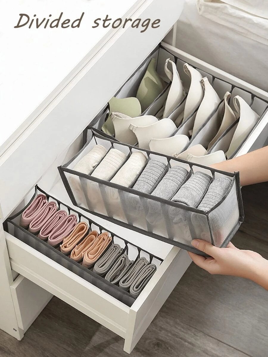 Set de 3 piezas / 1 pieza Caja de almacenamiento de ropa interior con ribete de contraste, "de uso versátil" Set organizador de 3 piezas de ropa interior y calcetines - Divisores de cajón de plástico para un almacenamiento eficiente en el armario, divisor de ropa grande para armario, caja de almacenamiento de 7 gabinetes lavable, bolsa de almacenamiento plegable para ropa interior, decoraciones de otoño, decoración festiva, decoración de habitación, decoración del hogar, necesidad de verano para mujeres, organizador de almacenamiento, regalo de viaje - Imagen 2