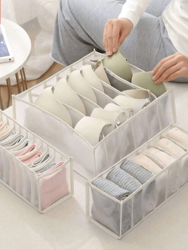 Set de 3 piezas / 1 pieza Caja de almacenamiento de ropa interior con ribete de contraste, "de uso versátil" Set organizador de 3 piezas de ropa interior y calcetines - Divisores de cajón de plástico para un almacenamiento eficiente en el armario, divisor de ropa grande para armario, caja de almacenamiento de 7 gabinetes lavable, bolsa de almacenamiento plegable para ropa interior, decoraciones de otoño, decoración festiva, decoración de habitación, decoración del hogar, necesidad de verano para mujeres, organizador de almacenamiento, regalo de viaje - Imagen 4
