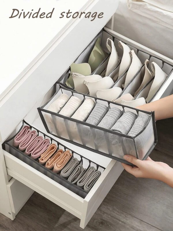 Set de 3 piezas / 1 pieza Caja de almacenamiento de ropa interior con ribete de contraste, "de uso versátil" Set organizador de 3 piezas de ropa interior y calcetines - Divisores de cajón de plástico para un almacenamiento eficiente en el armario, divisor de ropa grande para armario, caja de almacenamiento de 7 gabinetes lavable, bolsa de almacenamiento plegable para ropa interior, decoraciones de otoño, decoración festiva, decoración de habitación, decoración del hogar, necesidad de verano para mujeres, organizador de almacenamiento, regalo de viaje - Imagen 5