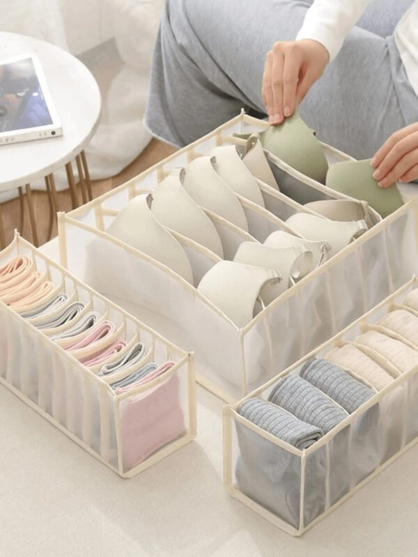 Set de 3 piezas / 1 pieza Caja de almacenamiento de ropa interior con ribete de contraste, "de uso versátil" Set organizador de 3 piezas de ropa interior y calcetines - Divisores de cajón de plástico para un almacenamiento eficiente en el armario, divisor de ropa grande para armario, caja de almacenamiento de 7 gabinetes lavable, bolsa de almacenamiento plegable para ropa interior, decoraciones de otoño, decoración festiva, decoración de habitación, decoración del hogar, necesidad de verano para mujeres, organizador de almacenamiento, regalo de viaje - Imagen 6