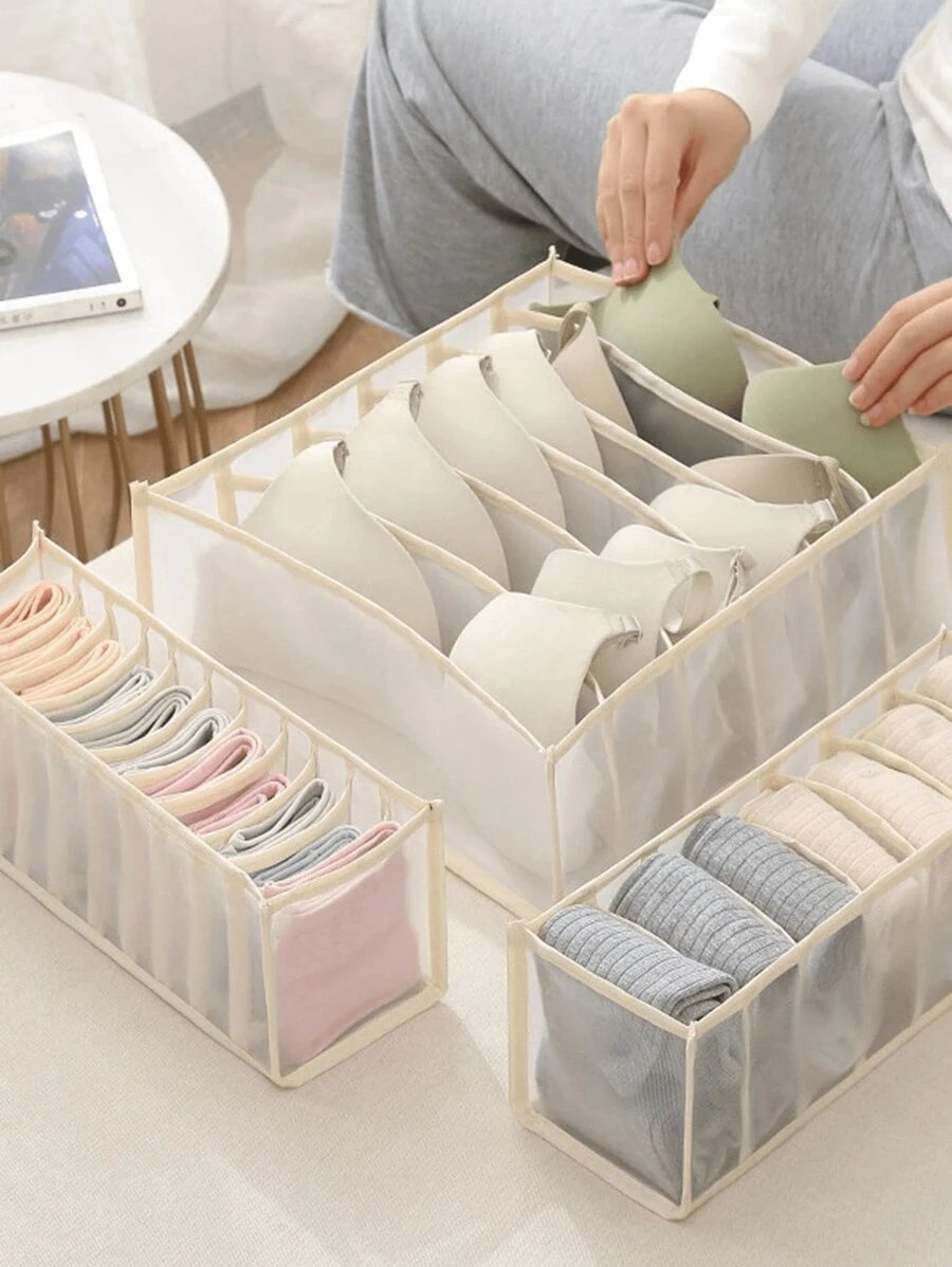 Set de 3 piezas / 1 pieza Caja de almacenamiento de ropa interior con ribete de contraste, "de uso versátil" Set organizador de 3 piezas de ropa interior y calcetines - Divisores de cajón de plástico para un almacenamiento eficiente en el armario, divisor de ropa grande para armario, caja de almacenamiento de 7 gabinetes lavable, bolsa de almacenamiento plegable para ropa interior, decoraciones de otoño, decoración festiva, decoración de habitación, decoración del hogar, necesidad de verano para mujeres, organizador de almacenamiento, regalo de viaje - Imagen 6