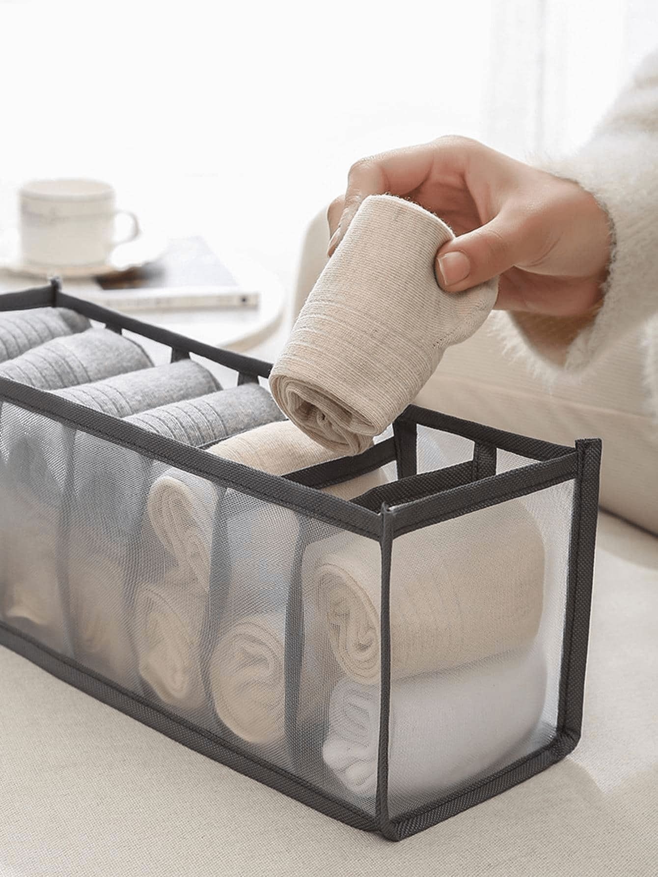 Set de 3 piezas / 1 pieza Caja de almacenamiento de ropa interior con ribete de contraste, "de uso versátil" Set organizador de 3 piezas de ropa interior y calcetines - Divisores de cajón de plástico para un almacenamiento eficiente en el armario, divisor de ropa grande para armario, caja de almacenamiento de 7 gabinetes lavable, bolsa de almacenamiento plegable para ropa interior, decoraciones de otoño, decoración festiva, decoración de habitación, decoración del hogar, necesidad de verano para mujeres, organizador de almacenamiento, regalo de viaje - Imagen 7