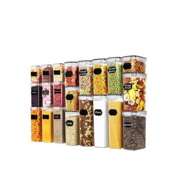48 piezas de Envases herméticos para almacenamiento de alimentos con tapas - Fiambreras ideales para organizar y almacenar granos, arroz, pasta, té, frutos secos y granos de café en la despensa de la cocina - Se pueden lavar en lavavajillas, incluidas etiquetas y marcadores