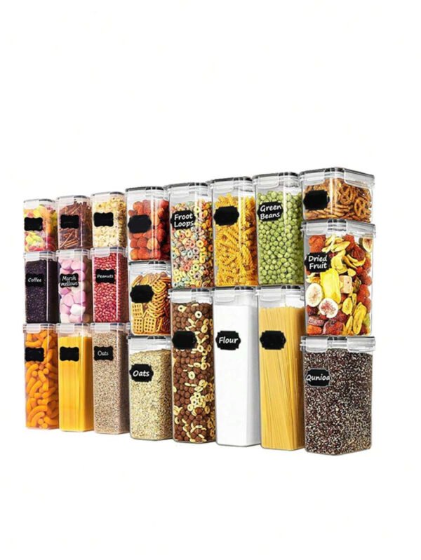 48 piezas de Envases herméticos para almacenamiento de alimentos con tapas - Fiambreras ideales para organizar y almacenar granos, arroz, pasta, té, frutos secos y granos de café en la despensa de la cocina - Se pueden lavar en lavavajillas, incluidas etiquetas y marcadores - Imagen 2