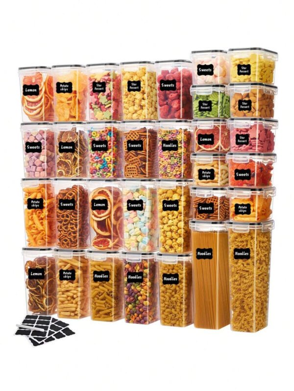 48 piezas de Envases herméticos para almacenamiento de alimentos con tapas - Fiambreras ideales para organizar y almacenar granos, arroz, pasta, té, frutos secos y granos de café en la despensa de la cocina - Se pueden lavar en lavavajillas, incluidas etiquetas y marcadores - Imagen 3
