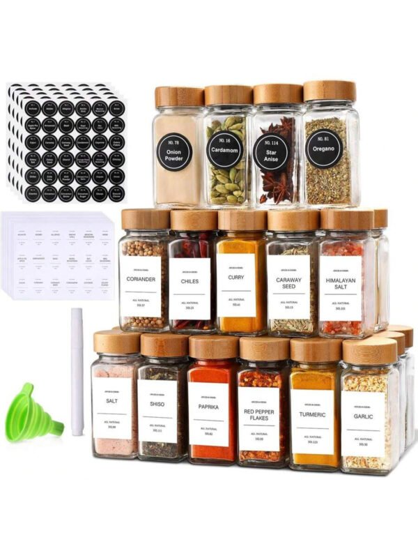 12 cajas compactas de almacenamiento de especias de bambú, adecuadas para encimeras y cajones de cocina, llenas de especias. - Imagen 2