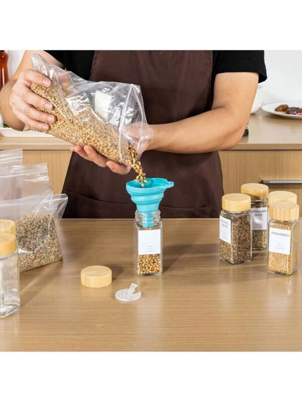 12 cajas compactas de almacenamiento de especias de bambú, adecuadas para encimeras y cajones de cocina, llenas de especias. - Imagen 6