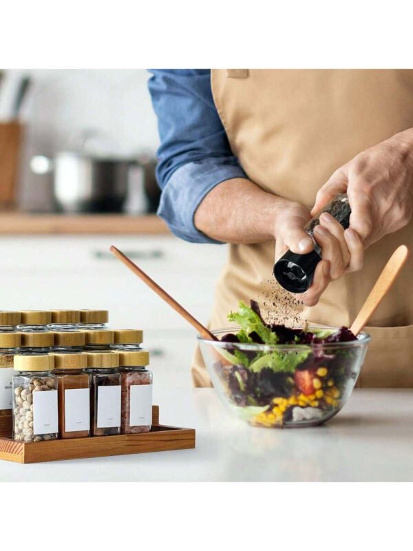 12 cajas compactas de almacenamiento de especias de bambú, adecuadas para encimeras y cajones de cocina, llenas de especias. - Imagen 8