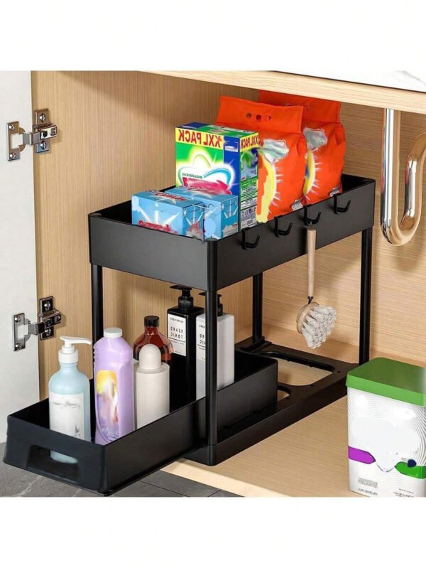 Organizador De Almacenamiento Multifuncional Debajo Del Lavabo, Estante De Gabinete Extraíble, Estante Para Baño De 2 Niveles - Imagen 3