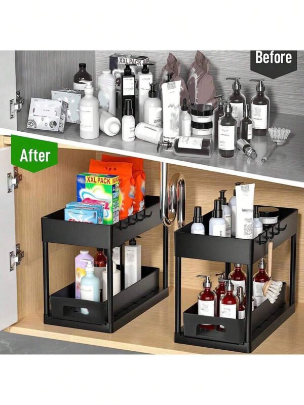 Organizador De Almacenamiento Multifuncional Debajo Del Lavabo, Estante De Gabinete Extraíble, Estante Para Baño De 2 Niveles - Imagen 4