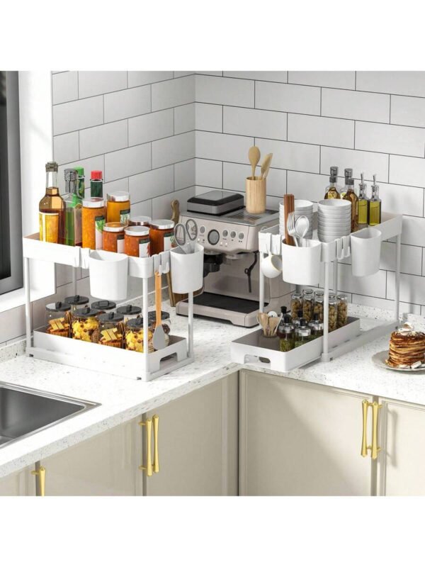Organizador De Almacenamiento Multifuncional Debajo Del Lavabo, Estante De Gabinete Extraíble, Estante Para Baño De 2 Niveles - Imagen 10