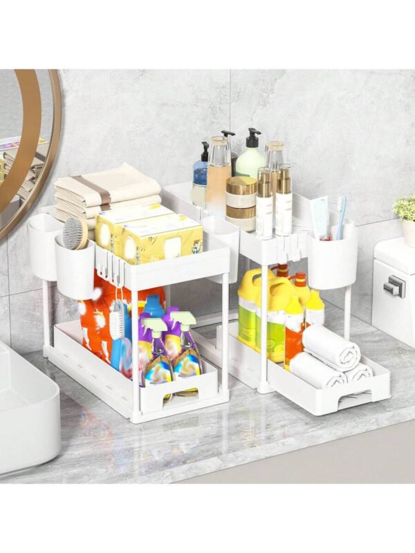Organizador De Almacenamiento Multifuncional Debajo Del Lavabo, Estante De Gabinete Extraíble, Estante Para Baño De 2 Niveles - Imagen 11
