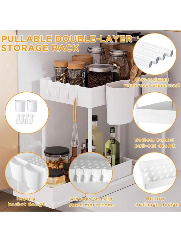 Organizador De Almacenamiento Multifuncional Debajo Del Lavabo, Estante De Gabinete Extraíble, Estante Para Baño De 2 Niveles - Imagen 13