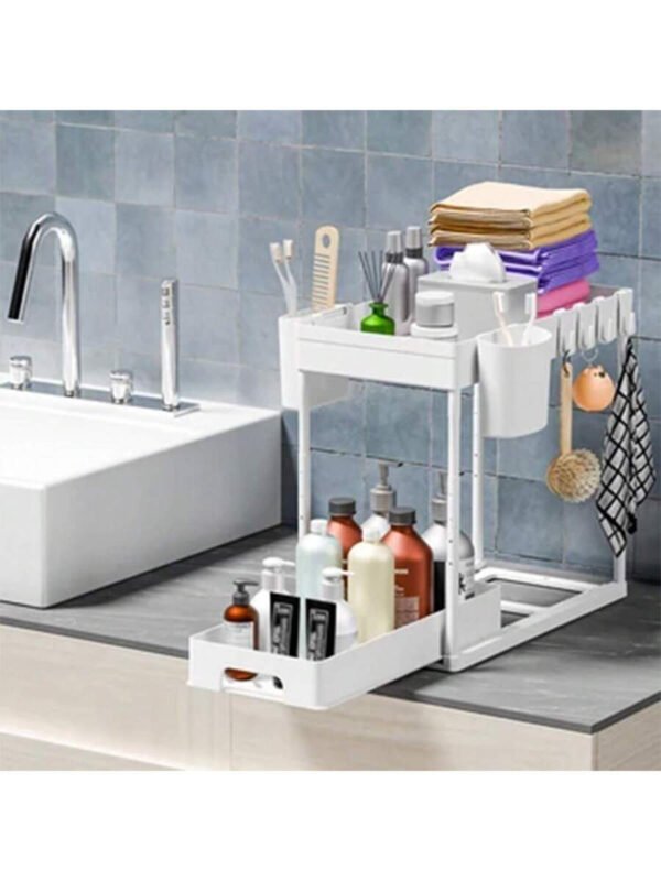 Organizador De Almacenamiento Multifuncional Debajo Del Lavabo, Estante De Gabinete Extraíble, Estante Para Baño De 2 Niveles - Imagen 14