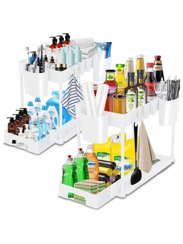 Organizador De Almacenamiento Multifuncional Debajo Del Lavabo, Estante De Gabinete Extraíble, Estante Para Baño De 2 Niveles - Imagen 15