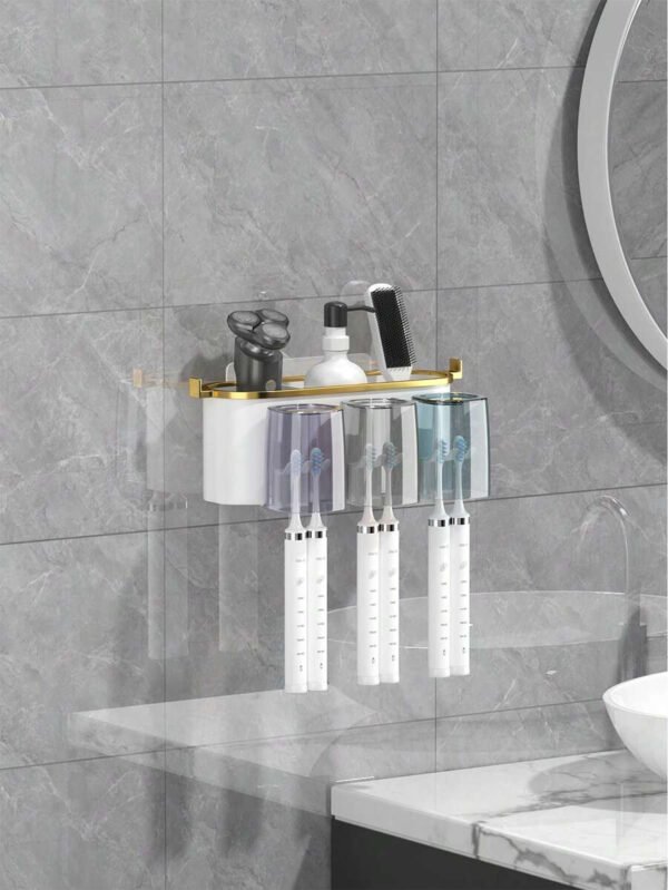1 Juego de Soporte para Cepillo de Dientes Montado en la Pared, con 4/3/2 Tazas a Prueba de Polvo y Dispensador de Pasta de Dientes, Organizador Multifuncional de Baño con Dispensador Automático de Pasta de Dientes y Tazas, Estantería de Baño sin Perforación, Juego de Baño de Lujo, Organizador de Pared de Baño para Cepillado de Dientes y Almacenamiento, Accesorios de Baño para Uso Doméstico - Imagen 6