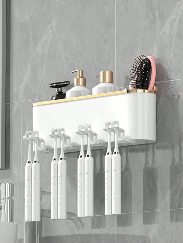 1 Juego de Soporte para Cepillo de Dientes Montado en la Pared, con 4/3/2 Tazas a Prueba de Polvo y Dispensador de Pasta de Dientes, Organizador Multifuncional de Baño con Dispensador Automático de Pasta de Dientes y Tazas, Estantería de Baño sin Perforación, Juego de Baño de Lujo, Organizador de Pared de Baño para Cepillado de Dientes y Almacenamiento, Accesorios de Baño para Uso Doméstico - Imagen 9