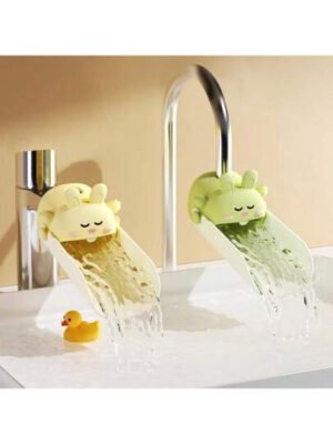 2 piezas Extensor de grifo de silicona sensible a la temperatura para niños pequeños, extensor de fregadero de silicona verde y amarillo
