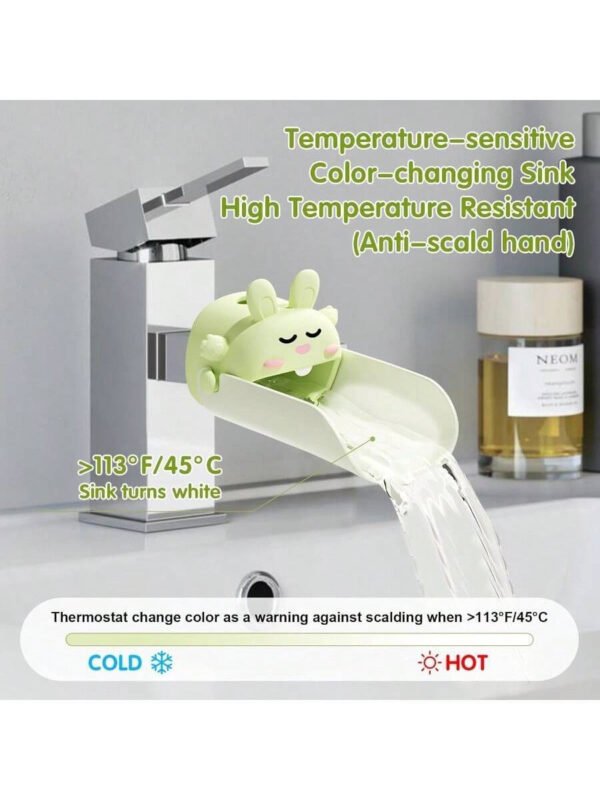 2 piezas Extensor de grifo de silicona sensible a la temperatura para niños pequeños, extensor de fregadero de silicona verde y amarillo - Imagen 3