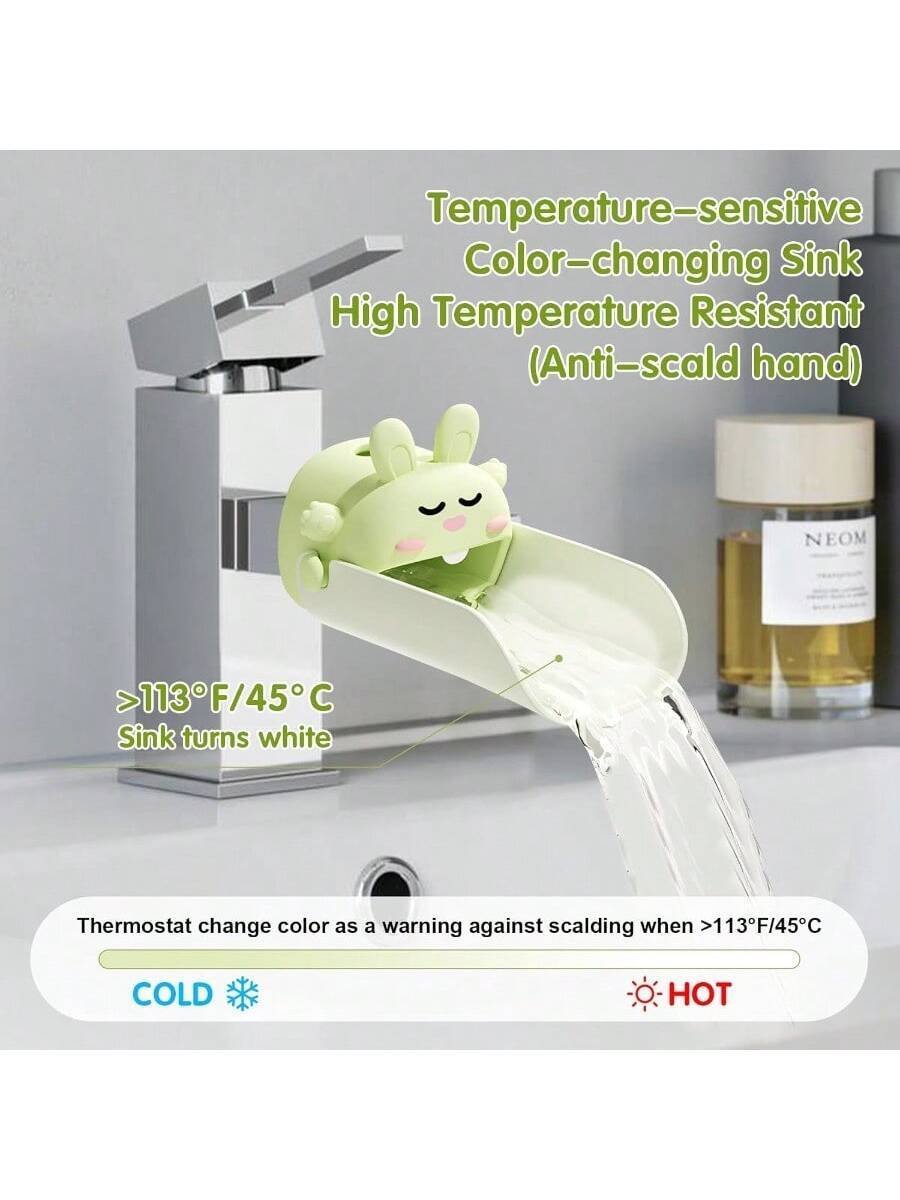 2 piezas Extensor de grifo de silicona sensible a la temperatura para niños pequeños, extensor de fregadero de silicona verde y amarillo - Imagen 3