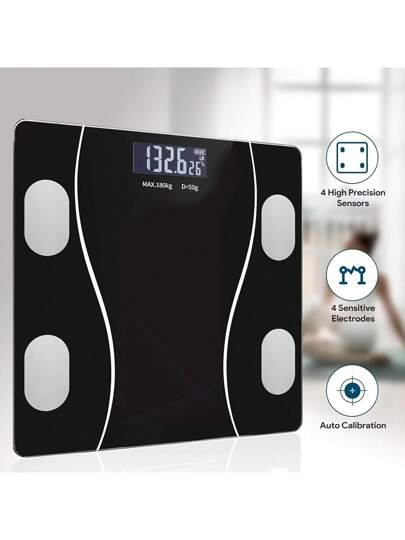 Báscula de baño de alta precisión, báscula electrónica, pantalla LED (ajustable entre KG y báscula), sin batería, plataforma ultra ancha, material de vidrio templado, adecuada para gimnasios y residencias universitarias.