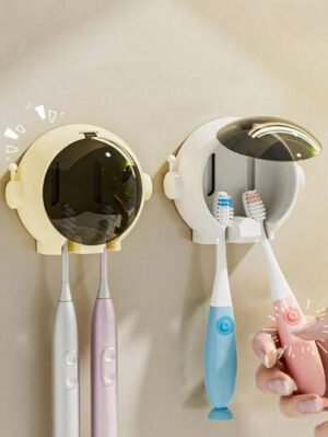 1 pieza Soporte de cepillo de dientes de dibujos animados montado en la pared, soporte de cepillo de dientes eléctrico para baño sin perforación