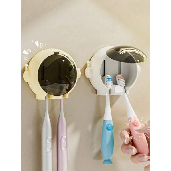 1 pieza Soporte de cepillo de dientes de dibujos animados montado en la pared, soporte de cepillo de dientes eléctrico para baño sin perforación