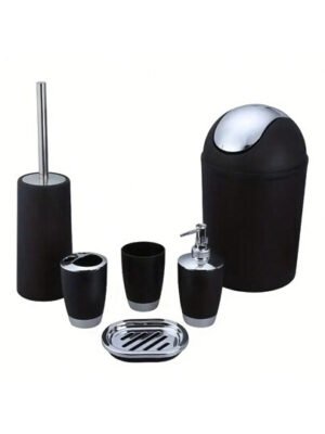 Juego de 6 piezas de accesorios de baño, que incluye botella de jabón líquido, cepillo de inodoro, jabonera, vaso, papelera y soporte para cepillo de dientes, adecuado para la decoración del baño, como regalo de inauguración de la vivienda