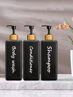 3 piezas botellas dispensadoras de 500ML para champú y acondicionador con 3 etiquetas impermeables, botellas recargables con bomba de champú para ducha, jabón para baño, decoración de baño del hogar, vuelta al cole