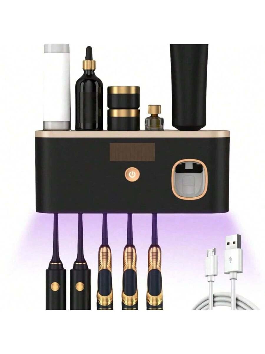 1 Esterilizador de cepillo de dientes inteligente, soporte de pared para cepillo de dientes con dispensador de pasta de dientes, soporte para cepillo de dientes y dispositivo de desinfección, estante de almacenamiento de cepillo de dientes, estante de almacenamiento de cepillo de dientes con 5 ranuras para cepillos, accesorios de baño, decoración del hogar de vuelta a la escuela - Imagen 2