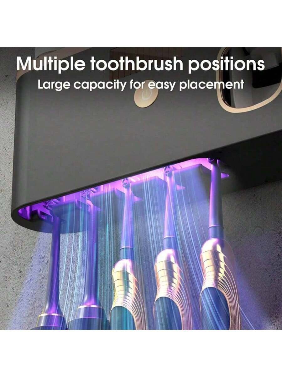 1 Esterilizador de cepillo de dientes inteligente, soporte de pared para cepillo de dientes con dispensador de pasta de dientes, soporte para cepillo de dientes y dispositivo de desinfección, estante de almacenamiento de cepillo de dientes, estante de almacenamiento de cepillo de dientes con 5 ranuras para cepillos, accesorios de baño, decoración del hogar de vuelta a la escuela - Imagen 5