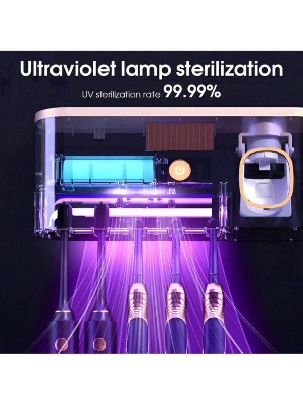 1 Esterilizador de cepillo de dientes inteligente, soporte de pared para cepillo de dientes con dispensador de pasta de dientes, soporte para cepillo de dientes y dispositivo de desinfección, estante de almacenamiento de cepillo de dientes, estante de almacenamiento de cepillo de dientes con 5 ranuras para cepillos, accesorios de baño, decoración del hogar de vuelta a la escuela - Imagen 7