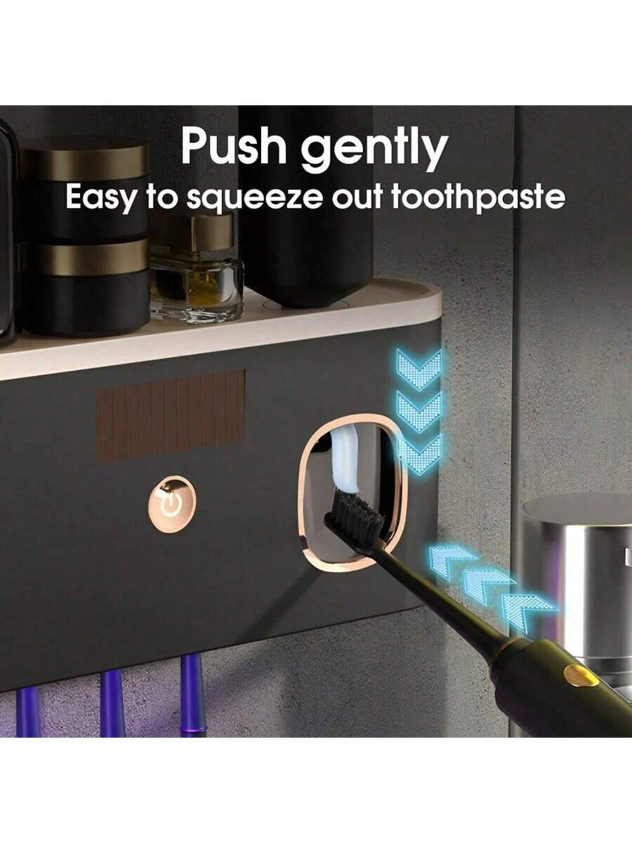 1 Esterilizador de cepillo de dientes inteligente, soporte de pared para cepillo de dientes con dispensador de pasta de dientes, soporte para cepillo de dientes y dispositivo de desinfección, estante de almacenamiento de cepillo de dientes, estante de almacenamiento de cepillo de dientes con 5 ranuras para cepillos, accesorios de baño, decoración del hogar de vuelta a la escuela - Imagen 8