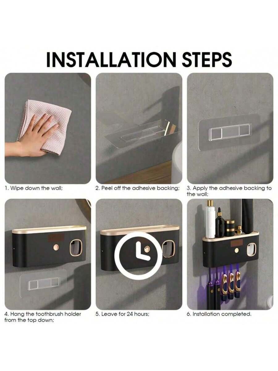 1 Esterilizador de cepillo de dientes inteligente, soporte de pared para cepillo de dientes con dispensador de pasta de dientes, soporte para cepillo de dientes y dispositivo de desinfección, estante de almacenamiento de cepillo de dientes, estante de almacenamiento de cepillo de dientes con 5 ranuras para cepillos, accesorios de baño, decoración del hogar de vuelta a la escuela - Imagen 11