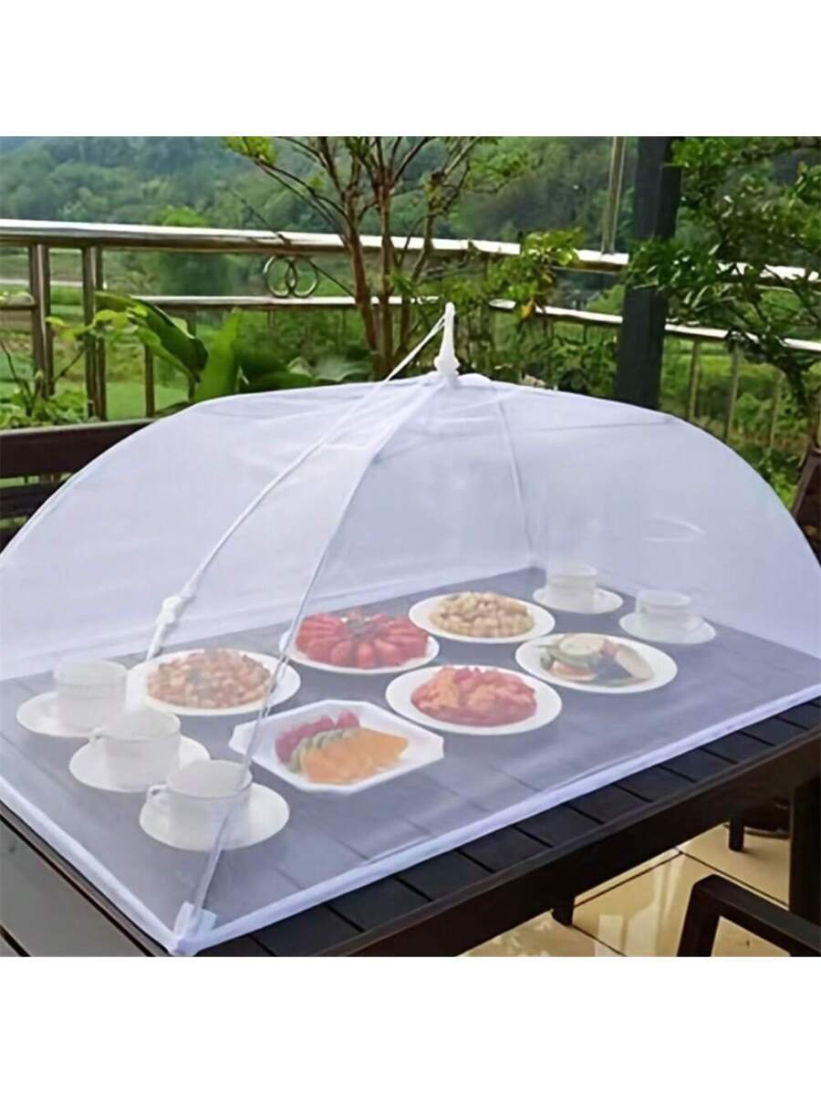 Carpa grande de malla blanca para cubrir alimentos, plegable y lavable, ideal para picnics al aire libre, barbacoas y fiestas. Protege de los insectos con su diseño de malla transparente. Refugio portátil para alimentos con red mosquitera grande. Decoración de cumpleaños, manta de picnic, decoración del hogar - Imagen 2