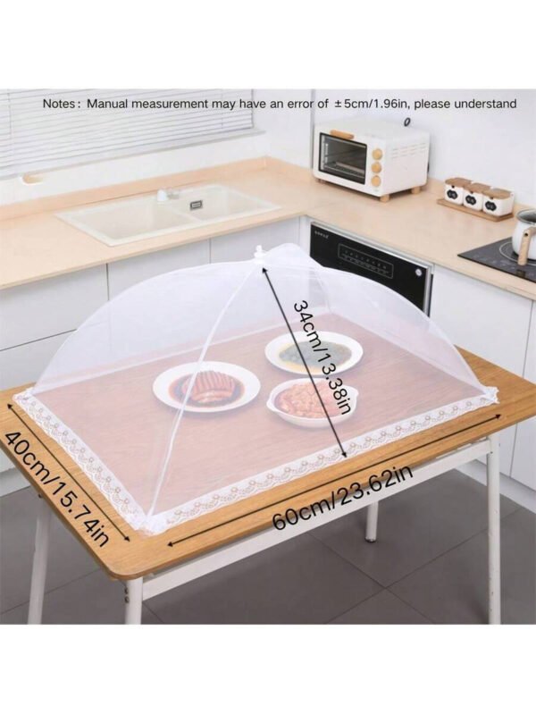 Carpa grande de malla blanca para cubrir alimentos, plegable y lavable, ideal para picnics al aire libre, barbacoas y fiestas. Protege de los insectos con su diseño de malla transparente. Refugio portátil para alimentos con red mosquitera grande. Decoración de cumpleaños, manta de picnic, decoración del hogar - Imagen 3