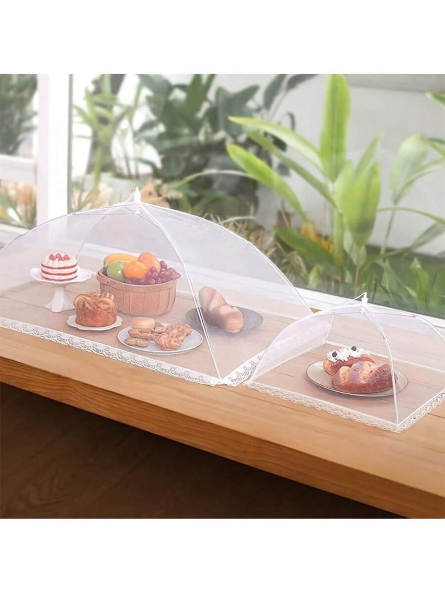 Carpa grande de malla blanca para cubrir alimentos, plegable y lavable, ideal para picnics al aire libre, barbacoas y fiestas. Protege de los insectos con su diseño de malla transparente. Refugio portátil para alimentos con red mosquitera grande. Decoración de cumpleaños, manta de picnic, decoración del hogar - Imagen 4
