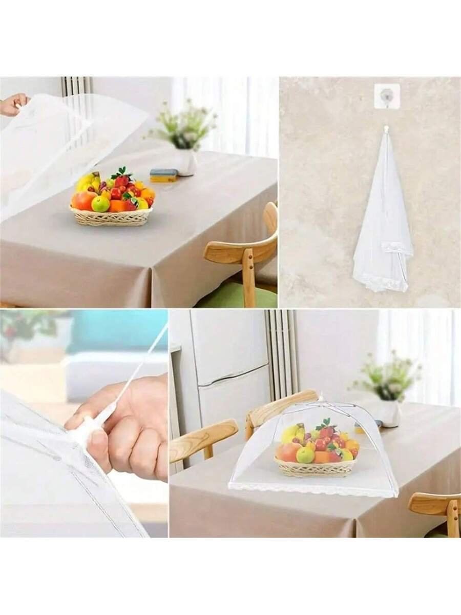 Carpa grande de malla blanca para cubrir alimentos, plegable y lavable, ideal para picnics al aire libre, barbacoas y fiestas. Protege de los insectos con su diseño de malla transparente. Refugio portátil para alimentos con red mosquitera grande. Decoración de cumpleaños, manta de picnic, decoración del hogar - Imagen 8